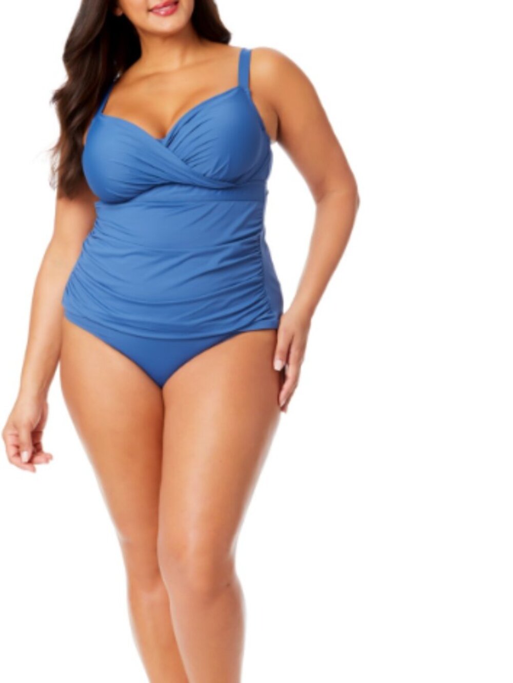 Anne Cole Plus Size Shirred Tankini Top Blue Size 18W 11966